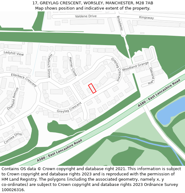 17, GREYLAG CRESCENT, WORSLEY, MANCHESTER, M28 7AB: Location map and indicative extent of plot