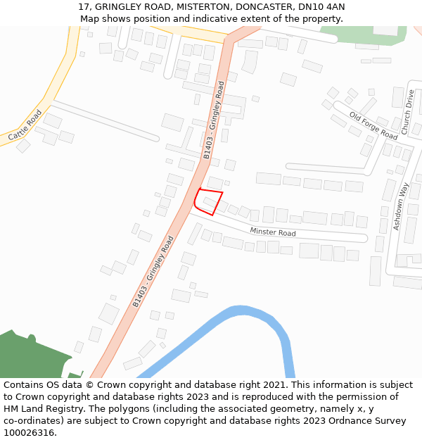 17, GRINGLEY ROAD, MISTERTON, DONCASTER, DN10 4AN: Location map and indicative extent of plot