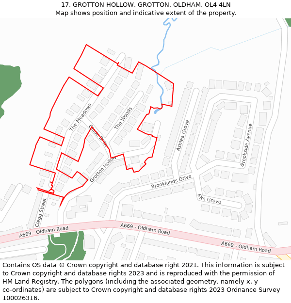 17, GROTTON HOLLOW, GROTTON, OLDHAM, OL4 4LN: Location map and indicative extent of plot