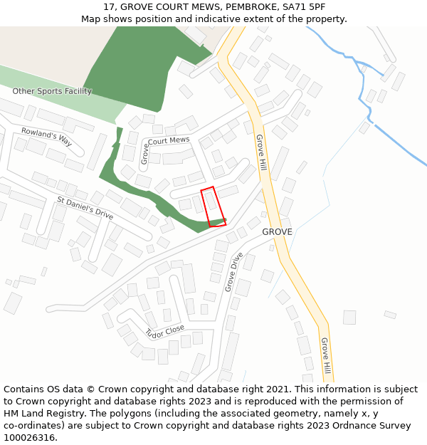 17, GROVE COURT MEWS, PEMBROKE, SA71 5PF: Location map and indicative extent of plot