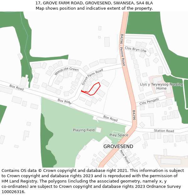 17, GROVE FARM ROAD, GROVESEND, SWANSEA, SA4 8LA: Location map and indicative extent of plot