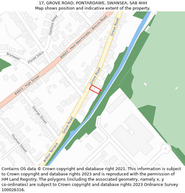 17, GROVE ROAD, PONTARDAWE, SWANSEA, SA8 4HH: Location map and indicative extent of plot