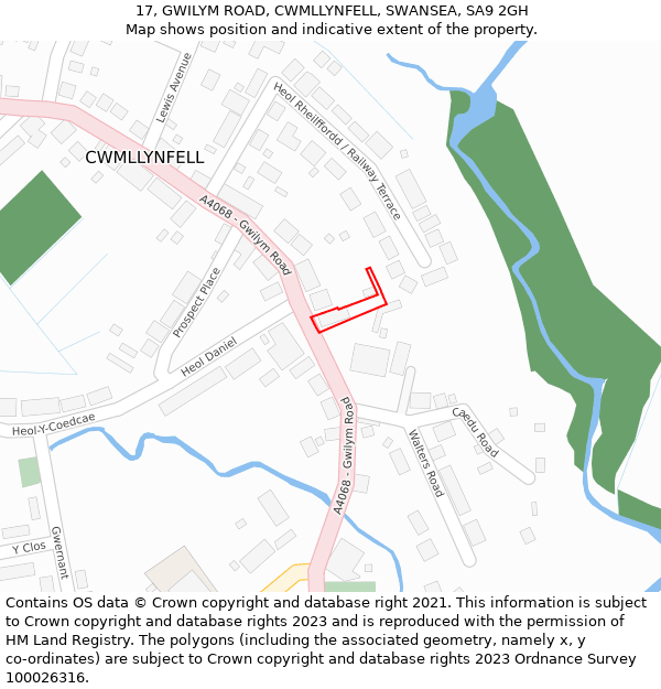 17, GWILYM ROAD, CWMLLYNFELL, SWANSEA, SA9 2GH: Location map and indicative extent of plot