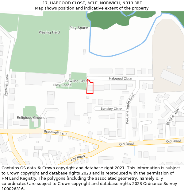 17, HABGOOD CLOSE, ACLE, NORWICH, NR13 3RE: Location map and indicative extent of plot