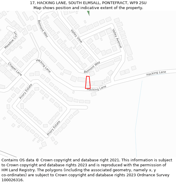 17, HACKING LANE, SOUTH ELMSALL, PONTEFRACT, WF9 2SU: Location map and indicative extent of plot