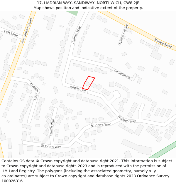 17, HADRIAN WAY, SANDIWAY, NORTHWICH, CW8 2JR: Location map and indicative extent of plot