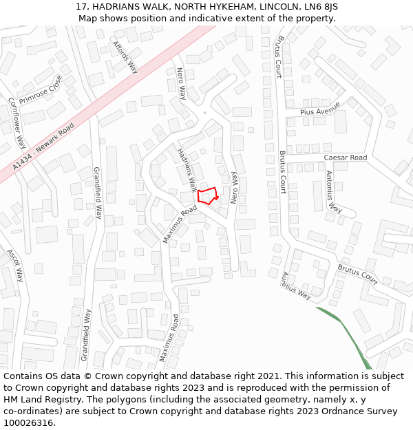 17, HADRIANS WALK, NORTH HYKEHAM, LINCOLN, LN6 8JS: Location map and indicative extent of plot