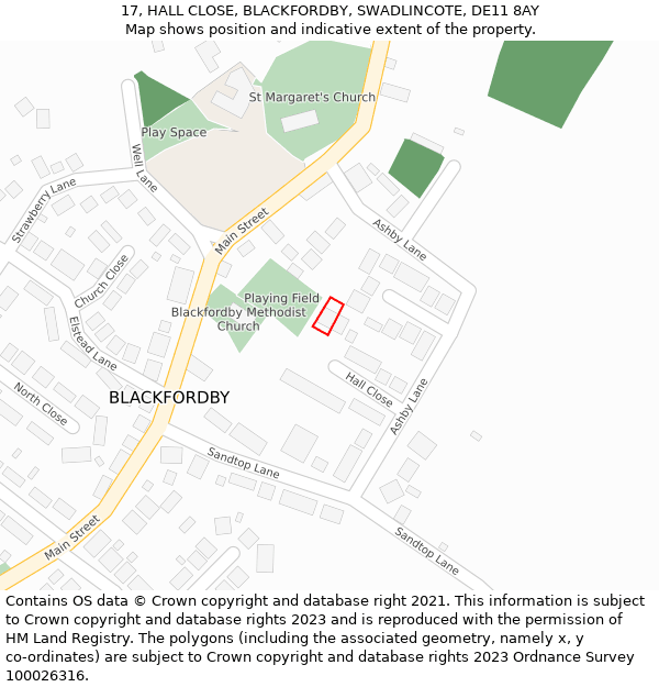 17, HALL CLOSE, BLACKFORDBY, SWADLINCOTE, DE11 8AY: Location map and indicative extent of plot