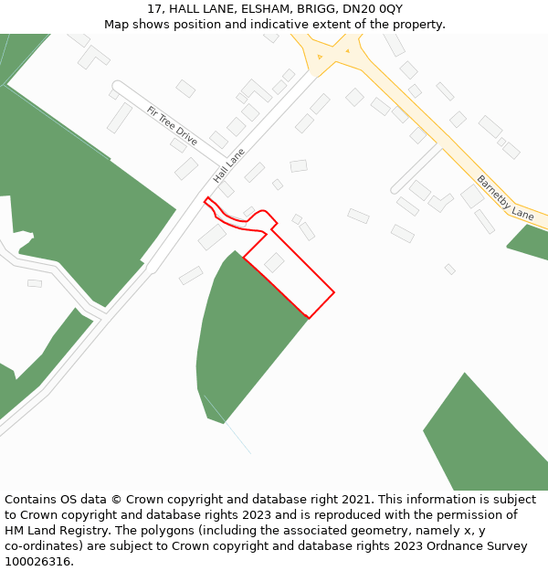 17, HALL LANE, ELSHAM, BRIGG, DN20 0QY: Location map and indicative extent of plot