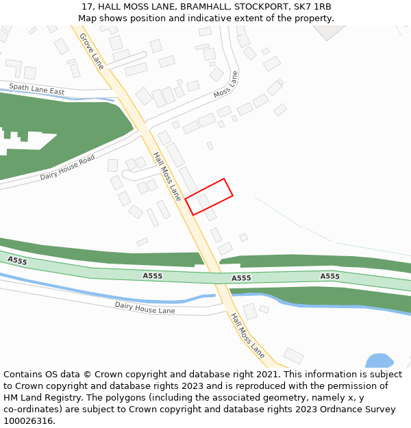 17, HALL MOSS LANE, BRAMHALL, STOCKPORT, SK7 1RB: Location map and indicative extent of plot