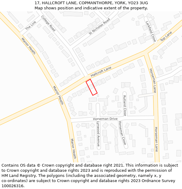 17, HALLCROFT LANE, COPMANTHORPE, YORK, YO23 3UG: Location map and indicative extent of plot