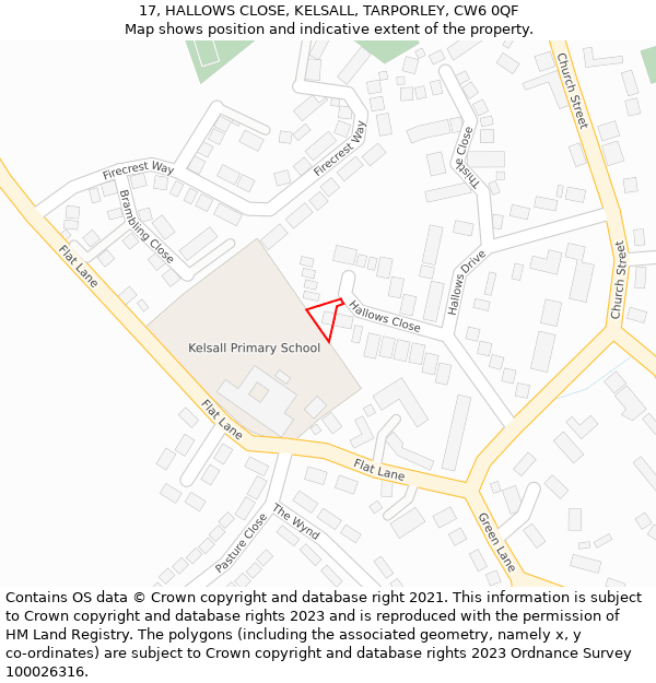 17, HALLOWS CLOSE, KELSALL, TARPORLEY, CW6 0QF: Location map and indicative extent of plot