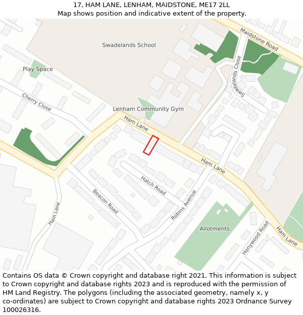 17, HAM LANE, LENHAM, MAIDSTONE, ME17 2LL: Location map and indicative extent of plot