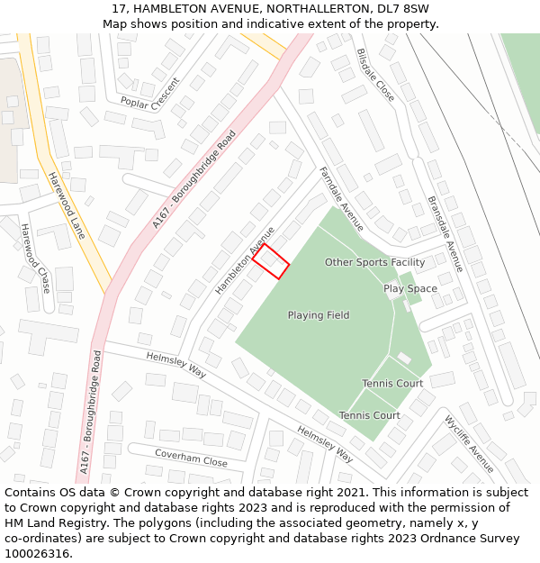 17, HAMBLETON AVENUE, NORTHALLERTON, DL7 8SW: Location map and indicative extent of plot