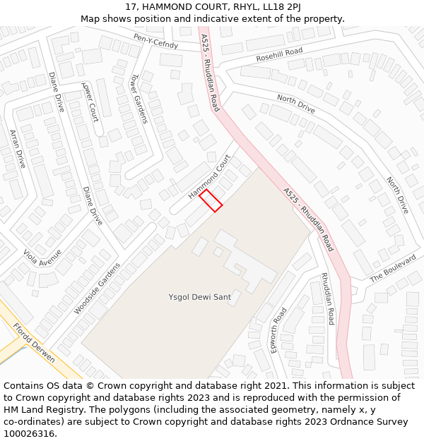 17, HAMMOND COURT, RHYL, LL18 2PJ: Location map and indicative extent of plot