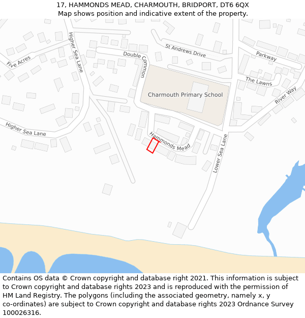 17, HAMMONDS MEAD, CHARMOUTH, BRIDPORT, DT6 6QX: Location map and indicative extent of plot