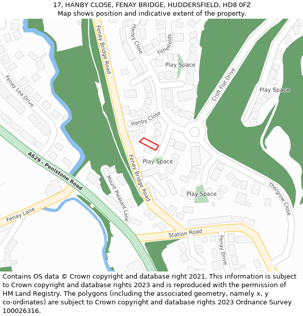 17, HANBY CLOSE, FENAY BRIDGE, HUDDERSFIELD, HD8 0FZ: Location map and indicative extent of plot