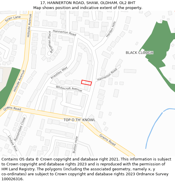 17, HANNERTON ROAD, SHAW, OLDHAM, OL2 8HT: Location map and indicative extent of plot