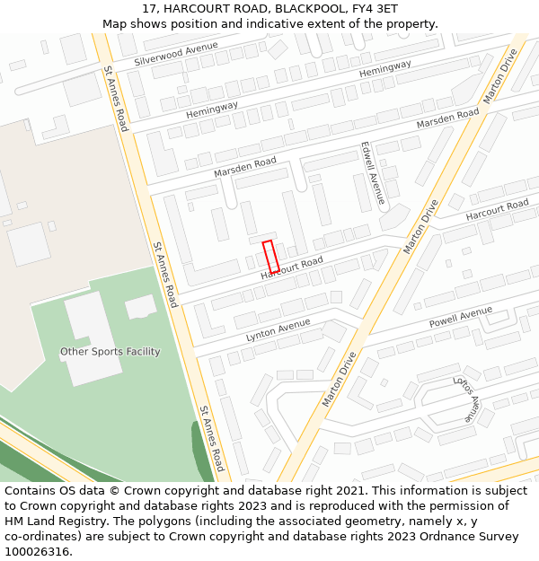 17, HARCOURT ROAD, BLACKPOOL, FY4 3ET: Location map and indicative extent of plot