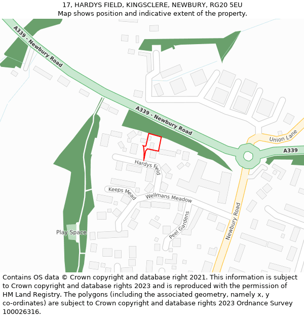 17, HARDYS FIELD, KINGSCLERE, NEWBURY, RG20 5EU: Location map and indicative extent of plot