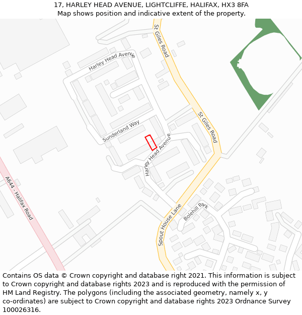 17, HARLEY HEAD AVENUE, LIGHTCLIFFE, HALIFAX, HX3 8FA: Location map and indicative extent of plot