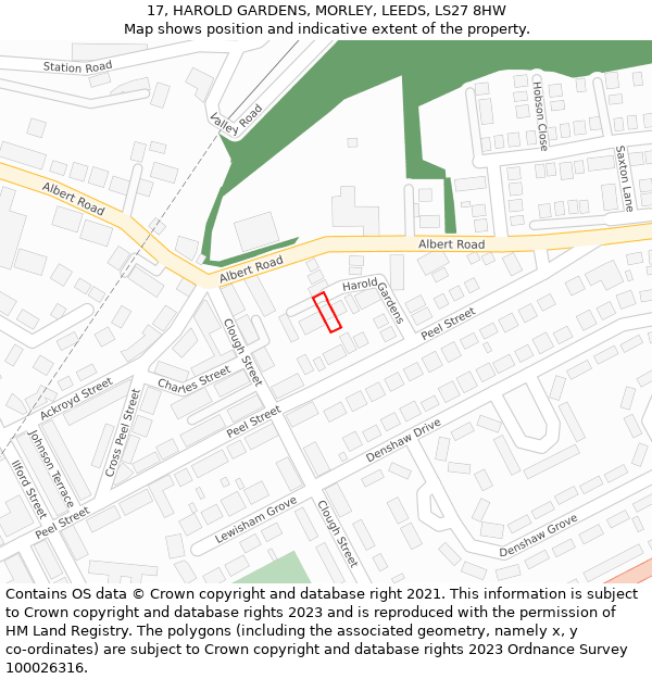 17, HAROLD GARDENS, MORLEY, LEEDS, LS27 8HW: Location map and indicative extent of plot