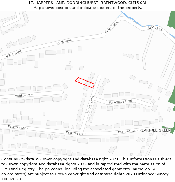 17, HARPERS LANE, DODDINGHURST, BRENTWOOD, CM15 0RL: Location map and indicative extent of plot