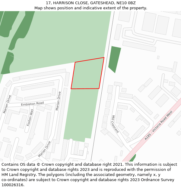 17, HARRISON CLOSE, GATESHEAD, NE10 0BZ: Location map and indicative extent of plot