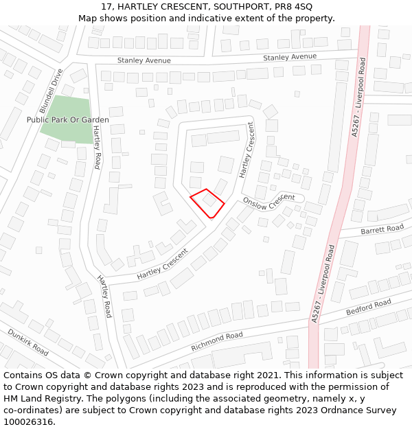 17, HARTLEY CRESCENT, SOUTHPORT, PR8 4SQ: Location map and indicative extent of plot