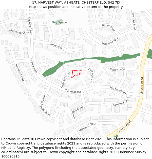 17, HARVEST WAY, ASHGATE, CHESTERFIELD, S42 7JX: Location map and indicative extent of plot