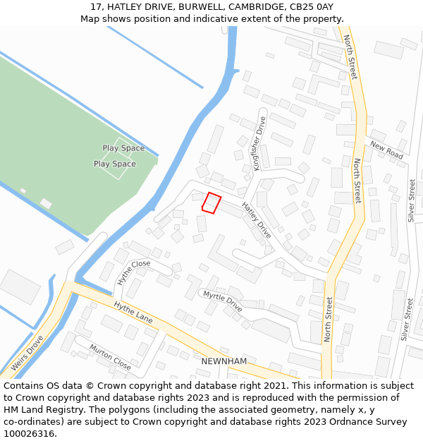 17, HATLEY DRIVE, BURWELL, CAMBRIDGE, CB25 0AY: Location map and indicative extent of plot