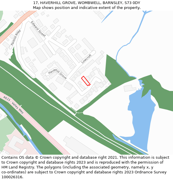 17, HAVERHILL GROVE, WOMBWELL, BARNSLEY, S73 0DY: Location map and indicative extent of plot