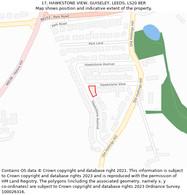 17, HAWKSTONE VIEW, GUISELEY, LEEDS, LS20 8ER: Location map and indicative extent of plot