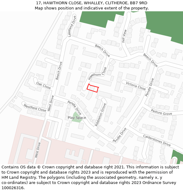 17, HAWTHORN CLOSE, WHALLEY, CLITHEROE, BB7 9RD: Location map and indicative extent of plot