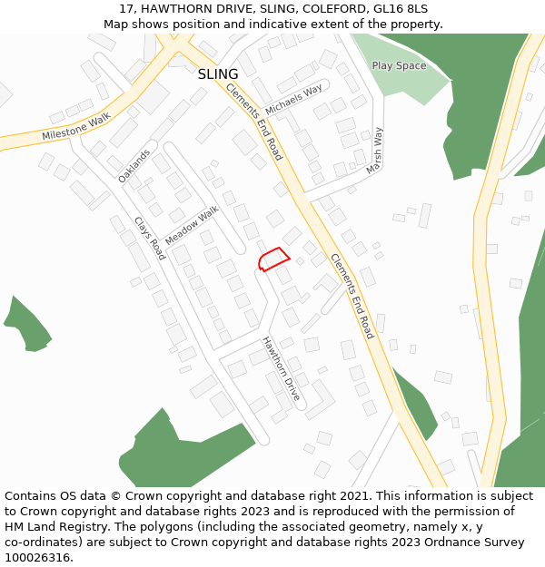 17, HAWTHORN DRIVE, SLING, COLEFORD, GL16 8LS: Location map and indicative extent of plot