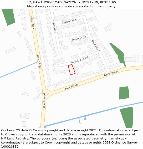 17, HAWTHORN ROAD, GAYTON, KING'S LYNN, PE32 1UW: Location map and indicative extent of plot