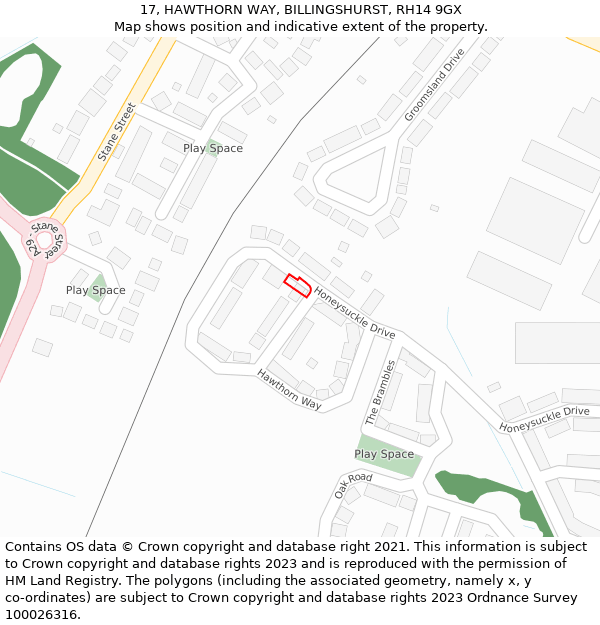 17, HAWTHORN WAY, BILLINGSHURST, RH14 9GX: Location map and indicative extent of plot