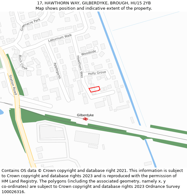 17, HAWTHORN WAY, GILBERDYKE, BROUGH, HU15 2YB: Location map and indicative extent of plot