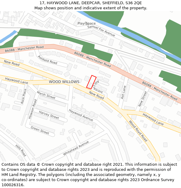 17, HAYWOOD LANE, DEEPCAR, SHEFFIELD, S36 2QE: Location map and indicative extent of plot