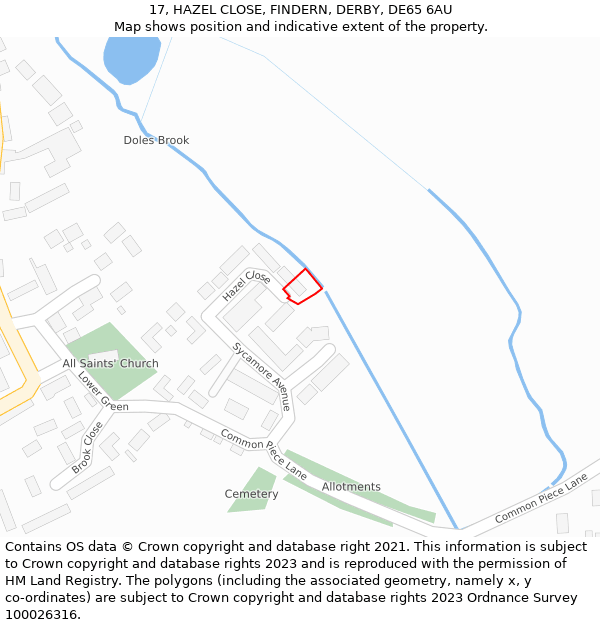 17, HAZEL CLOSE, FINDERN, DERBY, DE65 6AU: Location map and indicative extent of plot