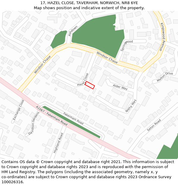 17, HAZEL CLOSE, TAVERHAM, NORWICH, NR8 6YE: Location map and indicative extent of plot