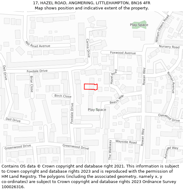 17, HAZEL ROAD, ANGMERING, LITTLEHAMPTON, BN16 4FR: Location map and indicative extent of plot