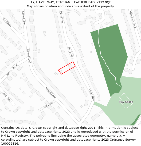 17, HAZEL WAY, FETCHAM, LEATHERHEAD, KT22 9QF: Location map and indicative extent of plot