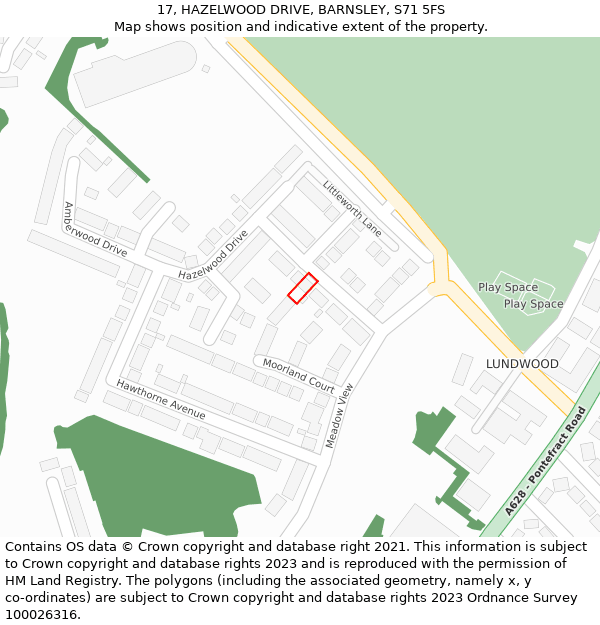 17, HAZELWOOD DRIVE, BARNSLEY, S71 5FS: Location map and indicative extent of plot