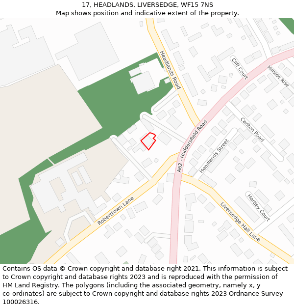 17, HEADLANDS, LIVERSEDGE, WF15 7NS: Location map and indicative extent of plot