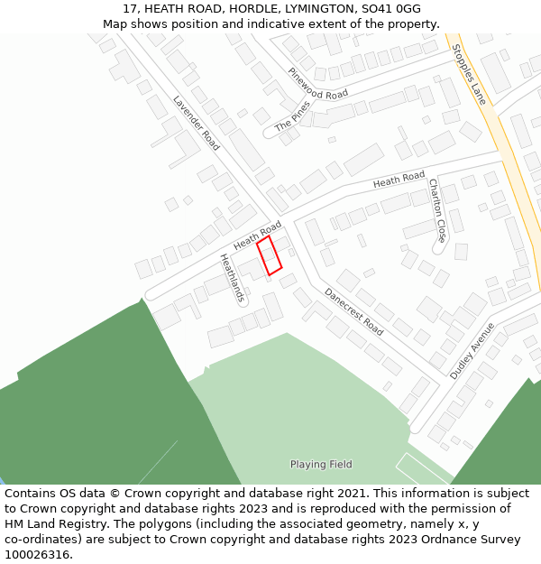 17, HEATH ROAD, HORDLE, LYMINGTON, SO41 0GG: Location map and indicative extent of plot