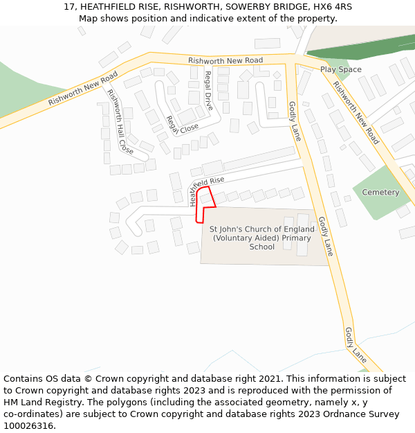 17, HEATHFIELD RISE, RISHWORTH, SOWERBY BRIDGE, HX6 4RS: Location map and indicative extent of plot