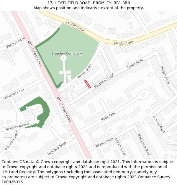 17, HEATHFIELD ROAD, BROMLEY, BR1 3RN: Location map and indicative extent of plot