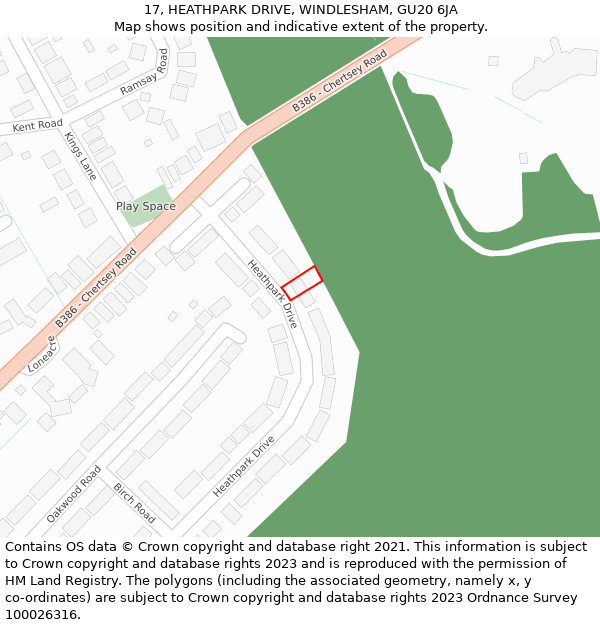 17, HEATHPARK DRIVE, WINDLESHAM, GU20 6JA: Location map and indicative extent of plot