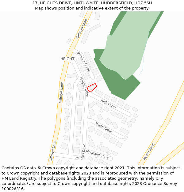 17, HEIGHTS DRIVE, LINTHWAITE, HUDDERSFIELD, HD7 5SU: Location map and indicative extent of plot